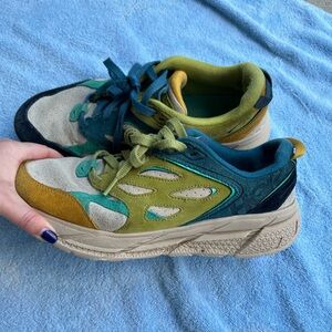 Hoka Clifton suede multicolored running shoes lifestyle size men’s 10 women’s 11